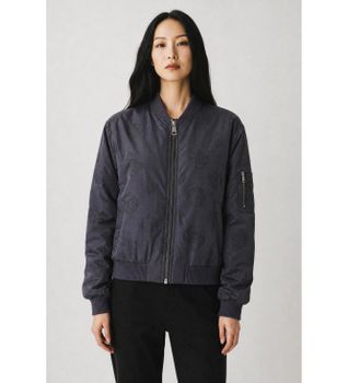 Guess para mujer. W5YL08WHDK2 Chaqueta bómber logotipo azul (S), Casual, Gris, Sintético, Manga larga