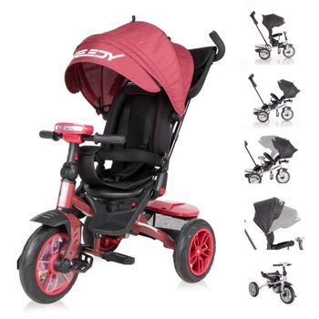 Triciclo Evolutivo Speedy Air Con Ruedas De Goma, Asiento Giratorio 360º Y Capota De Lorelli - Red&black