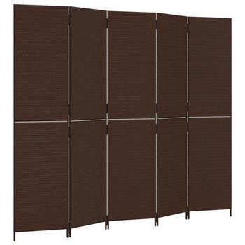 Biombo De 5 Paneles Ratán Sintético Marrón Vidaxl