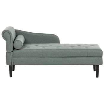 Chaise Longue De Tela Diván De Estilo Moderno Patas De Madera Cojín Incluido Fácil De Limpiar Verde Izquierdo Yvoire