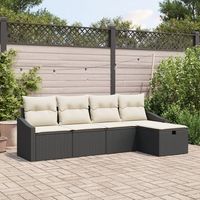 juego de sofas de jardin de 5 piezas con cojines en negro de poliratan v7078 unico  negro
