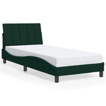 Cama Individual | Cama Para Adultos | Estructura De Cama Sin Colchón Terciopelo Verde Oscuro 90x200cm