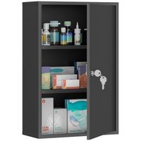 botiquin metalico negro de pared con cerradura y 2 estantes 40 x 18 x 60 cm r negro