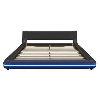 Cama Plana 160x200 Cm - Pu, Luz Led Ambiental - Negro
