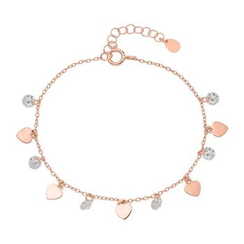 Pulsera corazones plata 925 bañada en oro rosa con circonitas