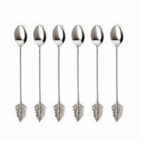 cucharas de cafe plateadas hoja - lote de 6