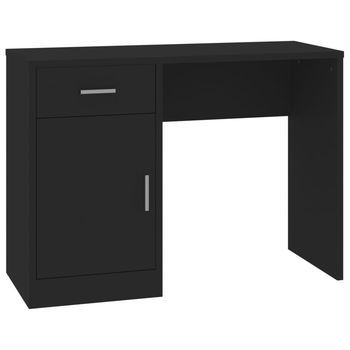 Mesa De Escritorio | Escritorio De Despacho | Escritorio Con Cajón Y Armario Madera Negro 100x40x73 Cm