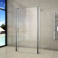 aica walkin mampara panel de ducha vidrio antical 8mm con dos laterales giratorios de 40cm y dos barras 140cm 1495-2037x200cm
