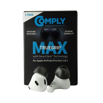 Comply TrueGrip MAX | Tapones de Repuesto Premium de Espuma con Memoria para Apple AirPods Pro (1 y 2 generación) | Tecnología SmartSkin™ | Negro, tamaño S, 1 par.