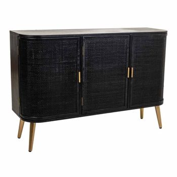 Aparador de madera y rejilla lacado negro 118x37x80