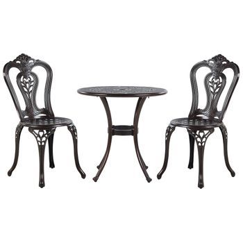 Conjuntos De Muebles De Balcón 2 Plazas Exterior Jardín Aluminio Marrón Ø 65 Cm 2 Sillas Una Mesa Vintage Bovino