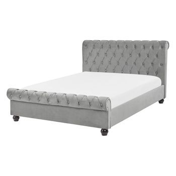 Cama Doble Tapizada En Terciopelo Rosa 140 X 200 Cm Con Cabecero Acolchado Estilo Glam Avallon