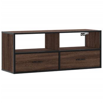 Mueble Tv Madera Ingeniería Y Metal Marrón Roble 100x31x39,5 Cm Vidaxl