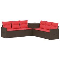 juego de sofa 7 uds marron y rojo ratan sintetico y acero vidaxl