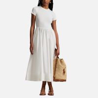 polo ralph lauren a-line cotton-jersey and poplin dress - m