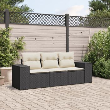 Conjunto De Sofás De Jardín Con Cojines 3 Uds | Mueble Jardin Mesa Y Sillas Ratán Sintético Negro Cfw852706