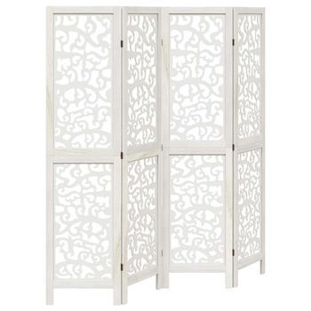 Biombo Separador De 4 Paneles Madera Maciza Paulownia Blanco Vidaxl