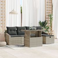 juego de sofa de jardin de 6 piezas con cojines ratan poliester gris claro v2805 unico  beige