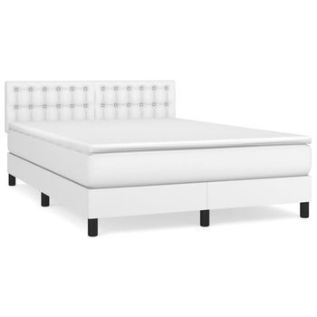 Cama Box Spring Con Colchón Cuero Sintético Blanco 140x190 Cm Vidaxl