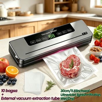 Máquina selladora al vacío de alimentos, selladora automática al vacío para alimentos secos y húmedos, súper succión de 65Kpa con 10 bolsas, máquina selladora para conservación de alimentos