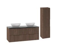 conjunto de muebles doble lavabo 120cm y columna siena madera y negro