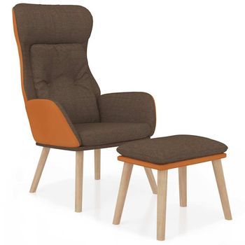 Sillón De Relax Con Taburete Tela Y Cuero Sintético Marrón Vidaxl