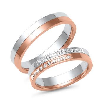 Alianzas de oro blanco y rosa con 20 diamantes
