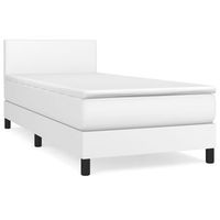 cama individual  cama para adultos  cama box spring con colchon cuero sintetico blanco 100x200 cm