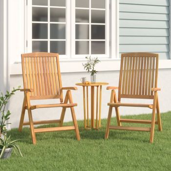 Pack 2 Uds Sillas De Jardín | Silla De Exterior | Sillón Reclinables Madera Maciza Teca Cfw1512766