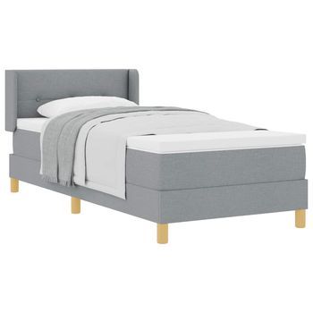 Cama Individual | Cama Para Adulto | Cama Tipo Box Spring Con Colchón Gris Claro 190 X 90 Cm Tela