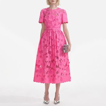 Self-Portrait Cotton-Blend Lace Midi Dress - UK 8