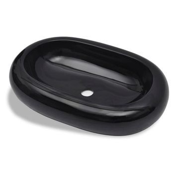 Lavabo De Baño Moderno | Lavabo De Cerámica Negro Ovalado