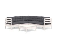 muebles de jardin 6 pzas con cojines blanco madera maciza pino