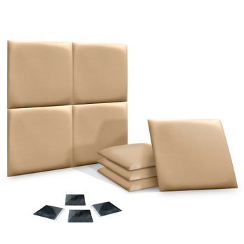 Dhome Juego De 8 Paneles Tapizados De Polipiel Premium Pack Autoadhesivos Para Pared Acústicos Absorbentes Protección (champán, 50x50cm, X8)