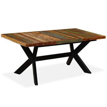 Mesa De Comedor - Mesa De Cocina Madera Maciza Reciclada Y Acero Cruzado 180 Cm