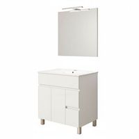 kibath mueble de bano con lavabo espejo y aplique led urban 80x45 cm acabado blanco brillo 2 cajones y 2 puertas