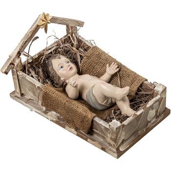 Figura Niño Jesus En Pesebre Beige Y Marron