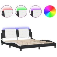 estructura de cama con luz led cuero pe negro blanco 180x200 cm