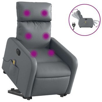 Sillón De Salón | Silla | Sillón De Masaje Elevable Eléctrico Cuero Sintético Gris