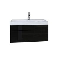mueble bajo lavabo suspendido coleccion raven color negro mate y brillante con lavabo y sifon incluidos