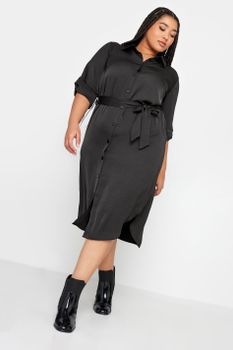 Yours Vestido Midi Camisero Negro, Mujer Curvy Y Tallas Grandes, Yours