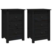 pack 2 uds mesitas de noche  mesa auxiliar  mesilla madera maciza de pino negro 40x35x615cm