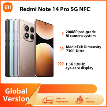 Xiaomi Redmi Note 14 Pro 5G, teléfono inteligente con NFC, procesador MediaTek Dimensity 7300-Ultra, pantalla AMOLED de 6,67 pulgadas, resolución de 1,5 K, 120 Hz, batería de 5110 mAh, cámara de 200