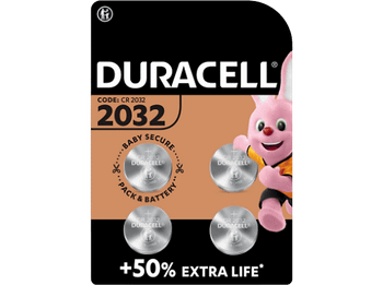 Pilas de botón - Duracell 2032, Paquete 4 unidades, 3V, DL2032 /CR2032, Plata