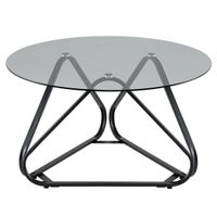 costway mesa de centro redonda de vidrio templado con estructura triangular y 6 almohadillas para sala estar dormitorio oficina negro