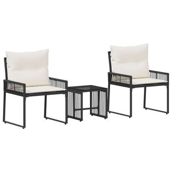 Juego De Muebles De Exterior Con Cojín 7 Piezas | Mobiliario De Jardín Negro Y Crema