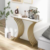 mesa consola moderna con tablero de marmol sintetico y patas de metal geometricas 100 cm dorado cfw43321