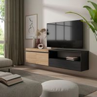 mueble tv efecto madera roble y negro 200x35x45cm colgado