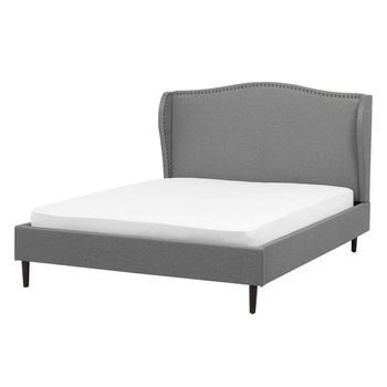Cama Doble Tapizada Gris 140 X 200 Cm Con Somier Y Cabecero Estilo Glamour Colmar