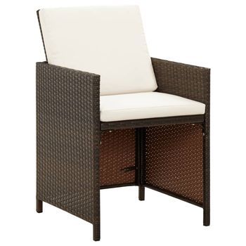 Pack 4 Uds Sillas De Jardín | Silla De Exterior | Sillón Con Cojines Ratán Sintético Marrón